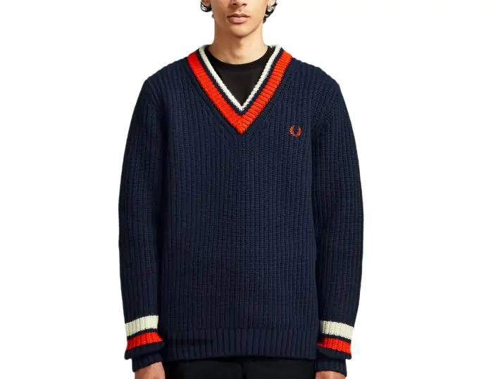 Fred Perry Bold Tipped V Neck Jumper Lammwolle Pullover Avantisport