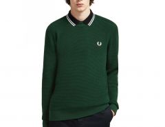 Fred Perry - Waffle Textured Crew Neck Jumper - Fred Perry Evergreen