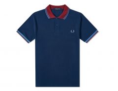 Fred Perry - Contrast Rib Polo Shirt - Blaues Poloshirt