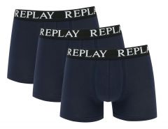 Replay - Boxer Basic Cuff Logo 3 Pack -  Blue Trunks Men