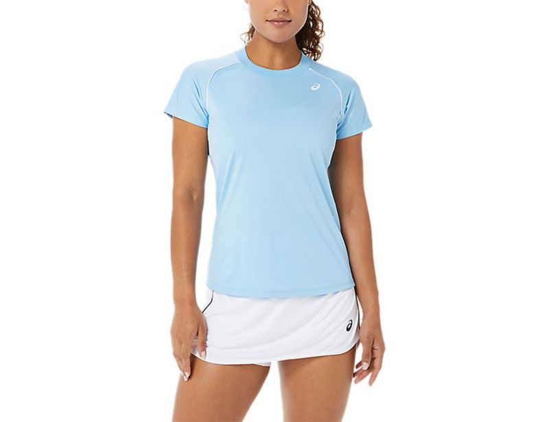 Asics Court Women Piping SS Blauwe Sportshirt Dames Avantisport