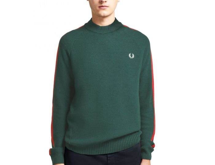 Fred Perry Tipped Overarm Crew Neck Jumper Grüner Pullover