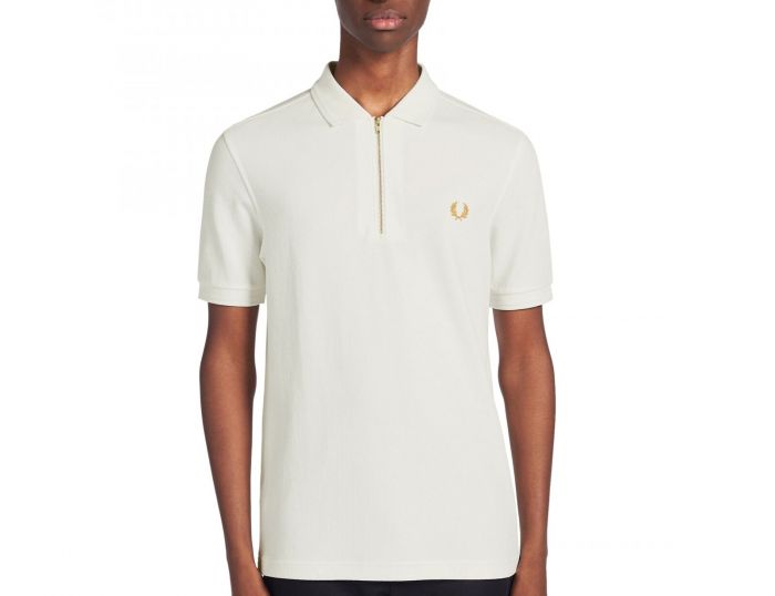 Fred Perry Zip Neck Polo Shirt Poloshirt Weiß