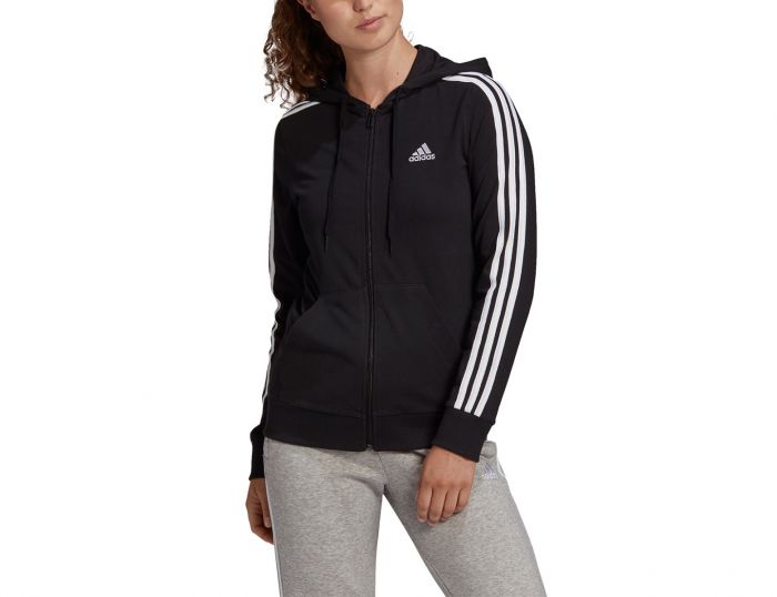 adidas Essentials Single Jersey 3-Stripes Full-Zip hoodie Zwarte vest dames