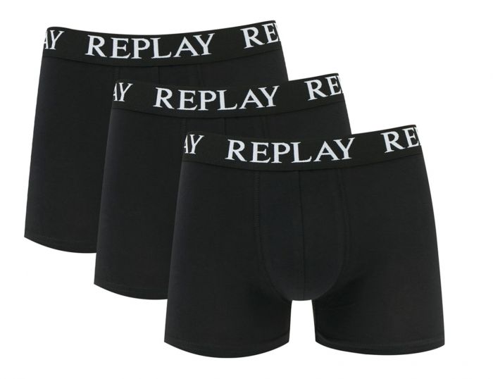 Replay Boxer Basic Cuff Logo 3P Zwart Ondergoed Heren