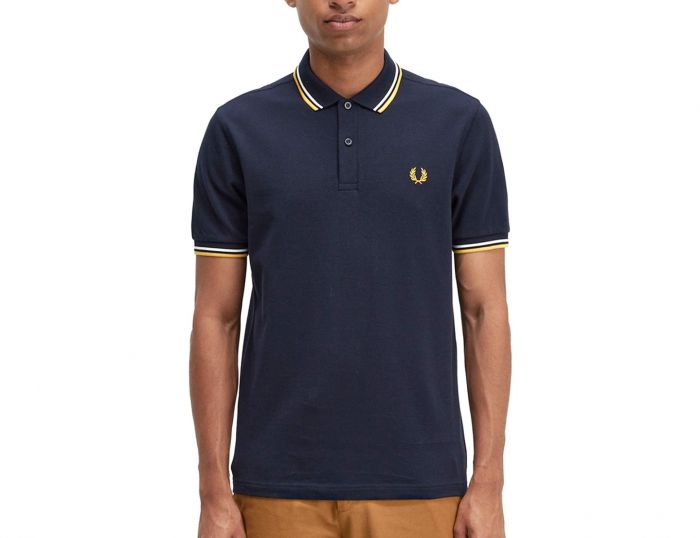 Fred Perry Twin Tipped Shirt Navy polo met biesje